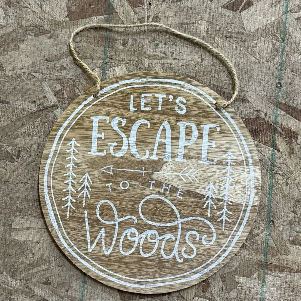 Rustic Woodland Hanging Sign Set Bear & “Let’s Escape to the Woods” Cabin Decor